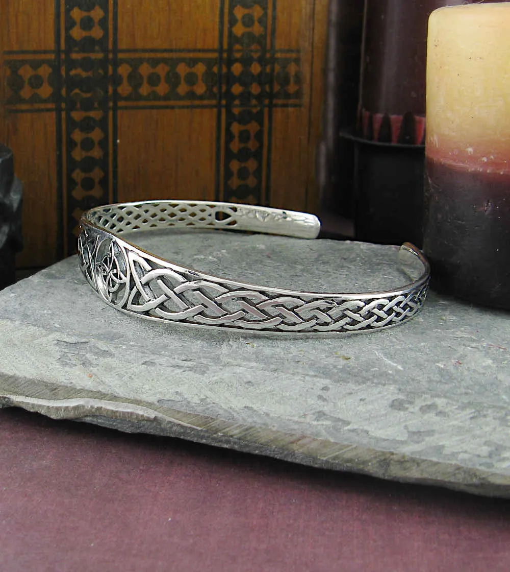 Witch's Knot Open Bangle Cuff Bracelet with Celtic Knots