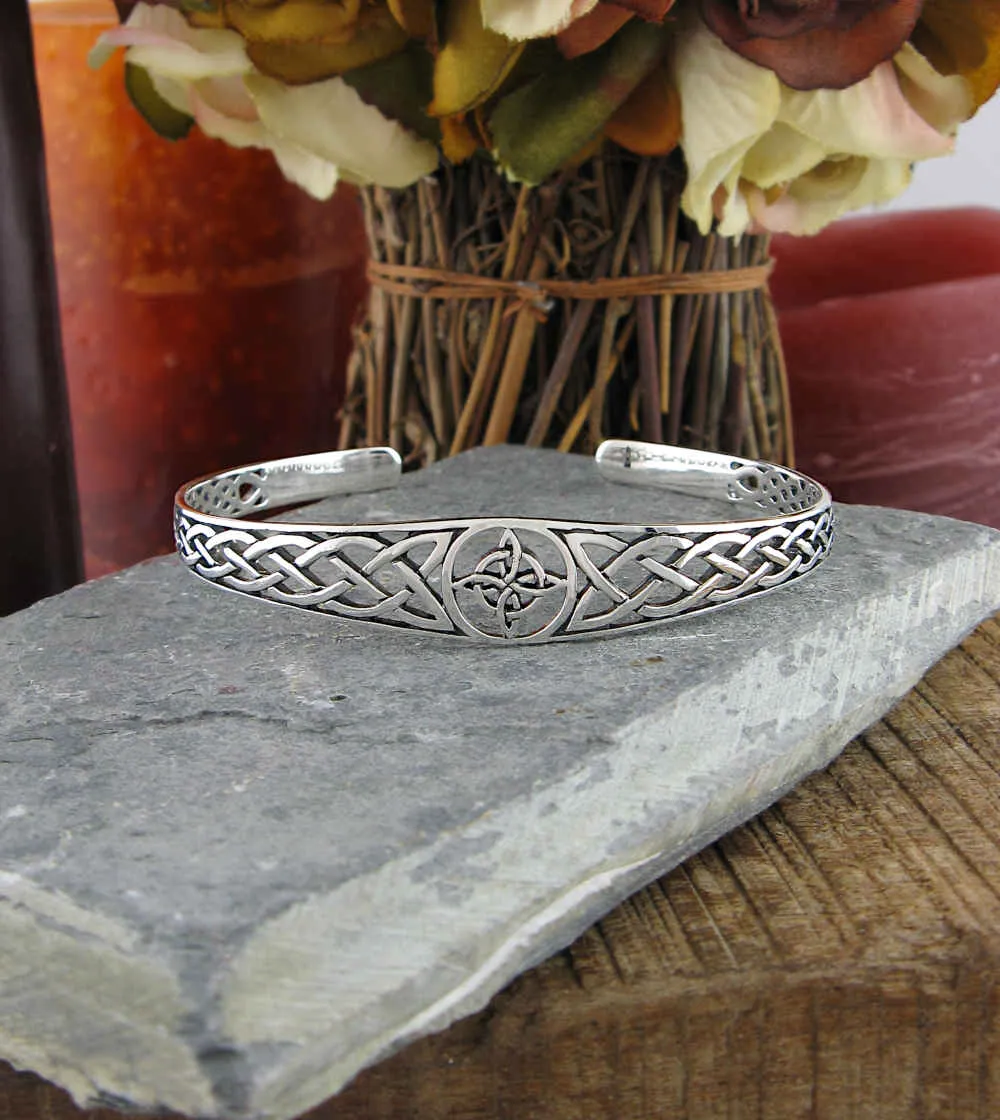 Witch's Knot Open Bangle Cuff Bracelet with Celtic Knots