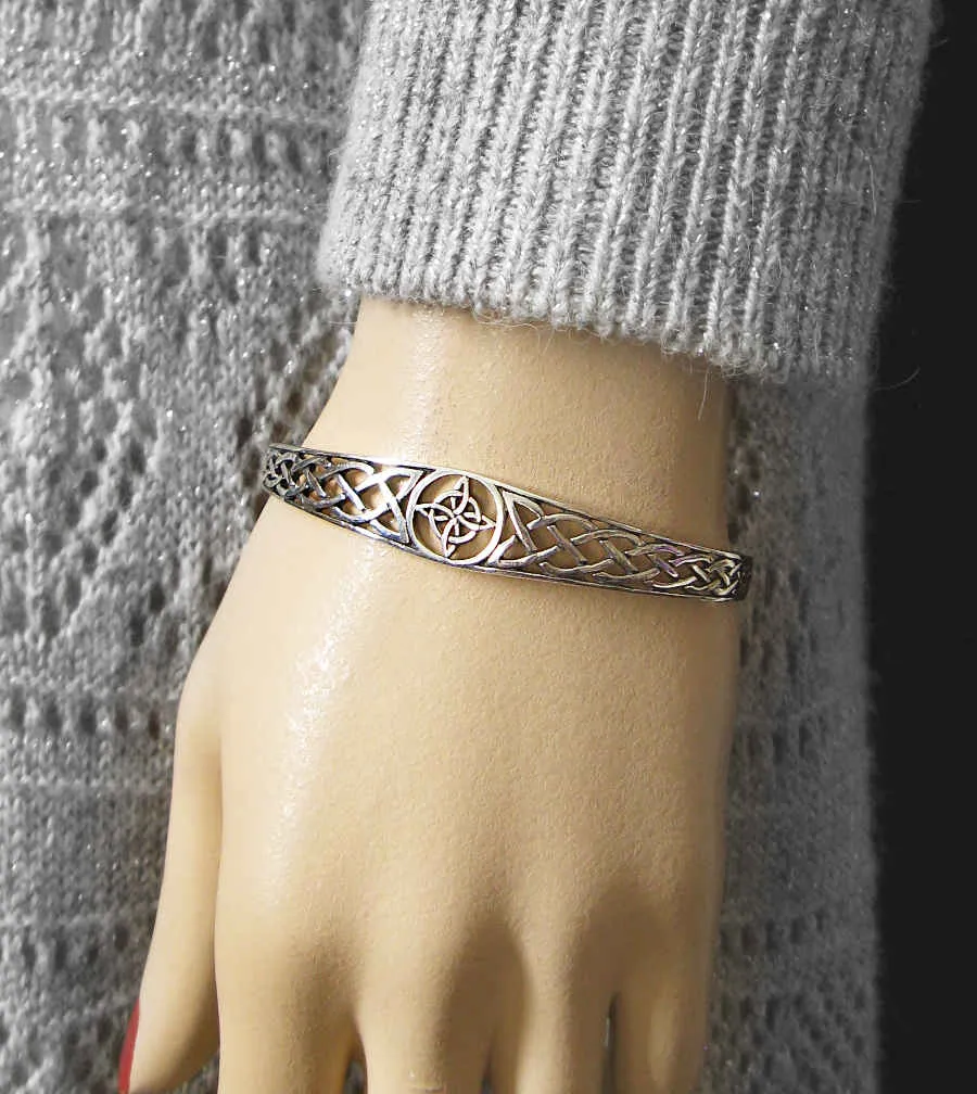 Witch's Knot Open Bangle Cuff Bracelet with Celtic Knots