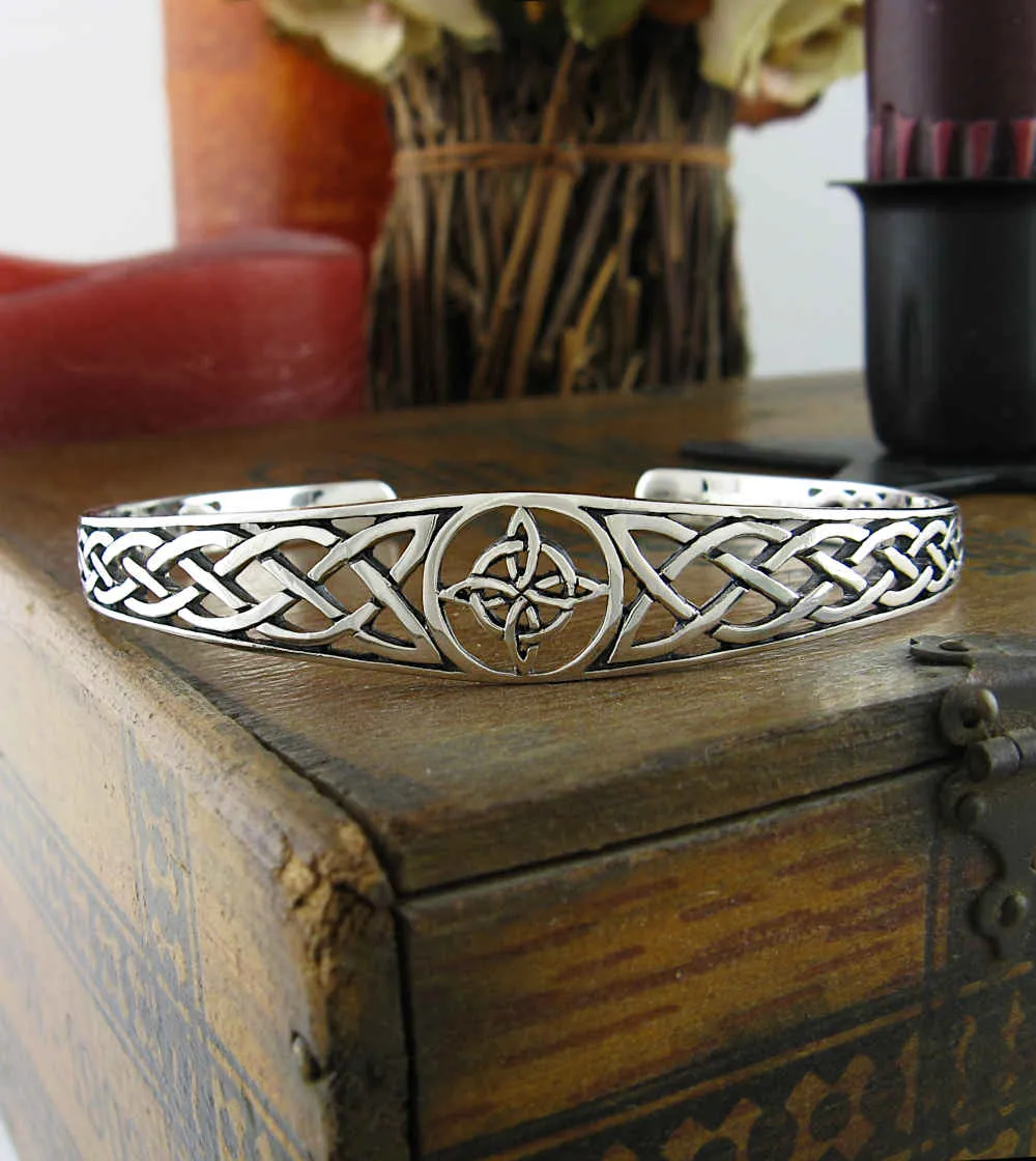 Witch's Knot Open Bangle Cuff Bracelet with Celtic Knots